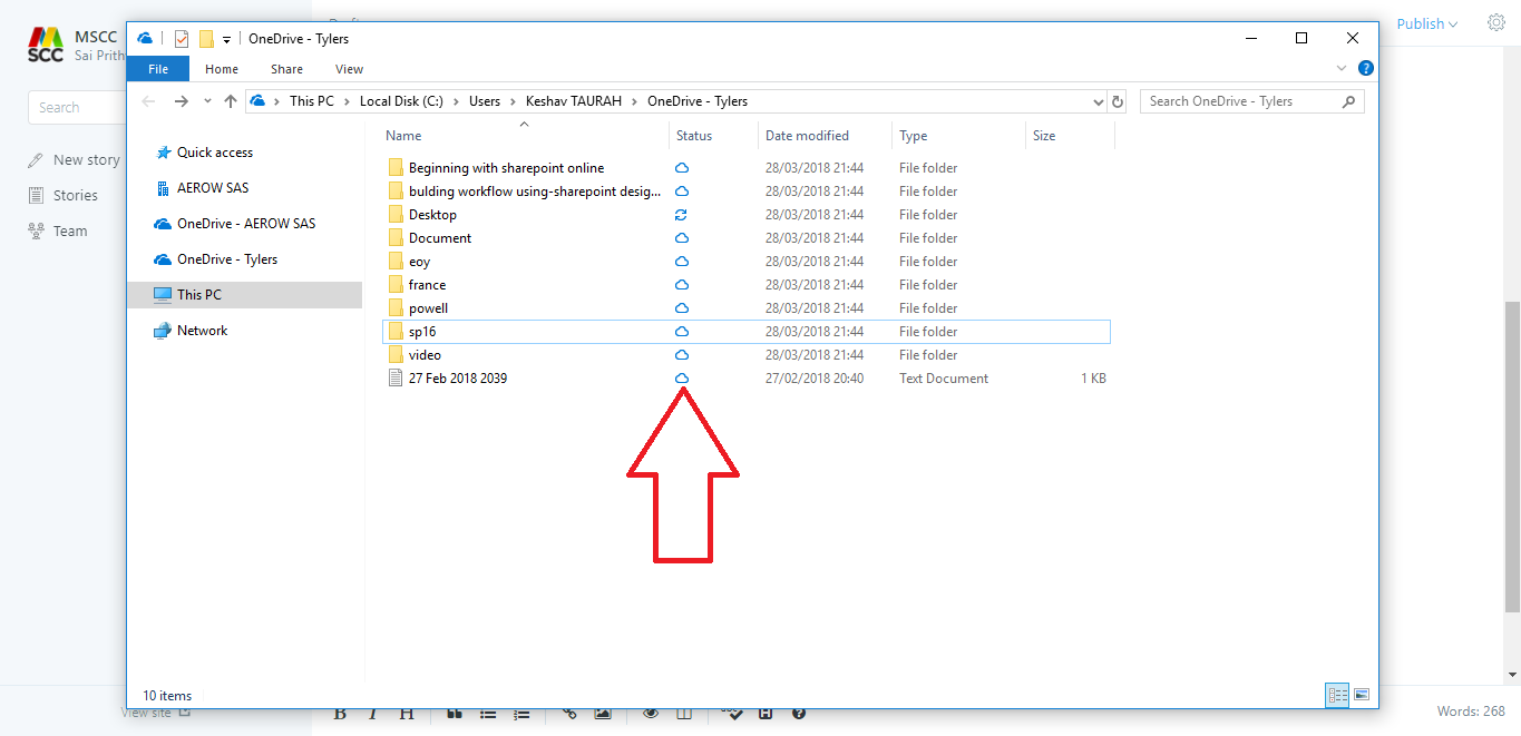 Windows Explorer indicates status of OneDrive files on your machine