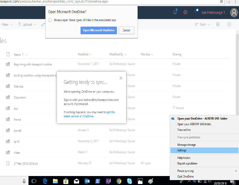 Choose Settings from the context menu of OneDrive